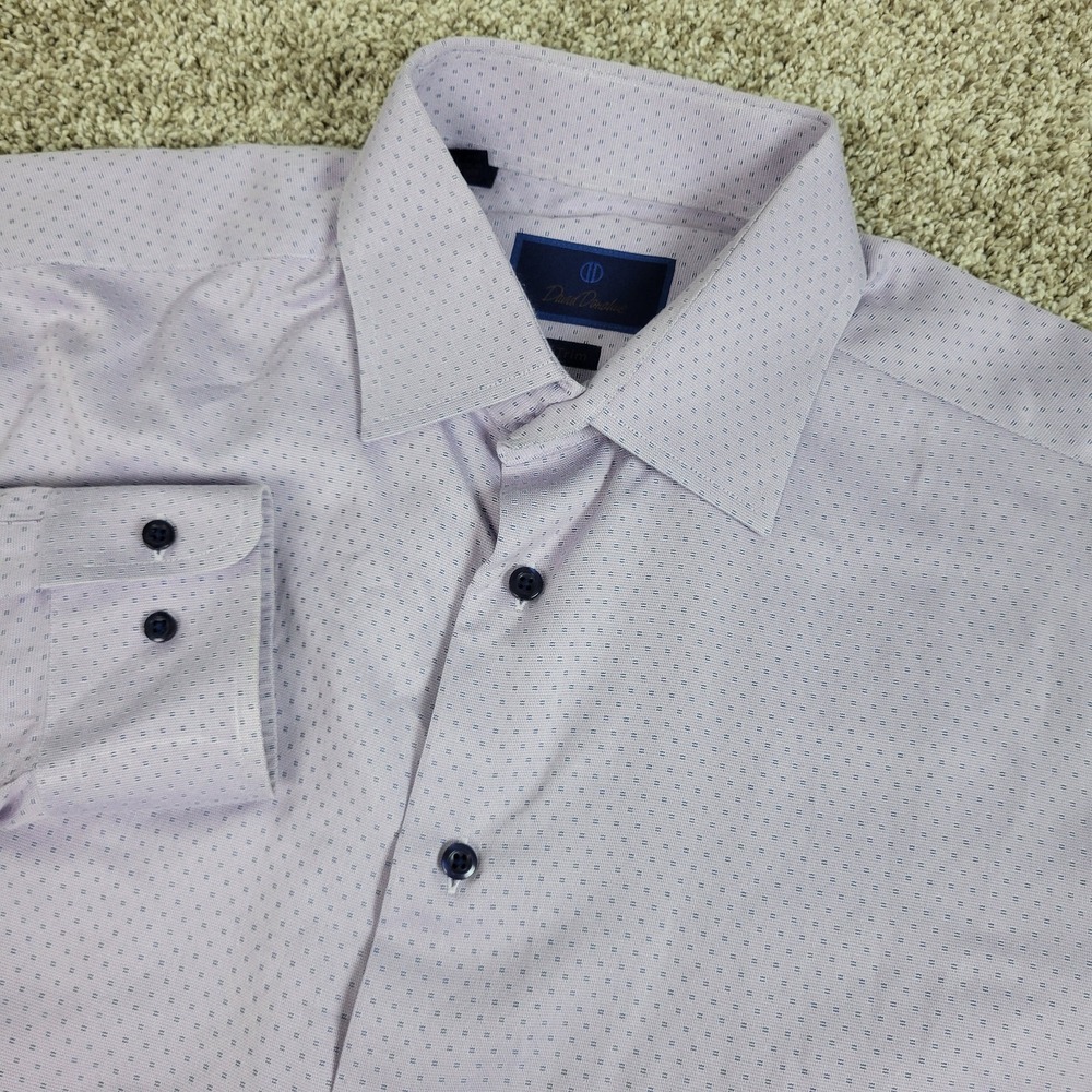David Donahue Trim‎ Mens 16.5-36/37 Purple AOP Geometric Button Up Long Sleeve